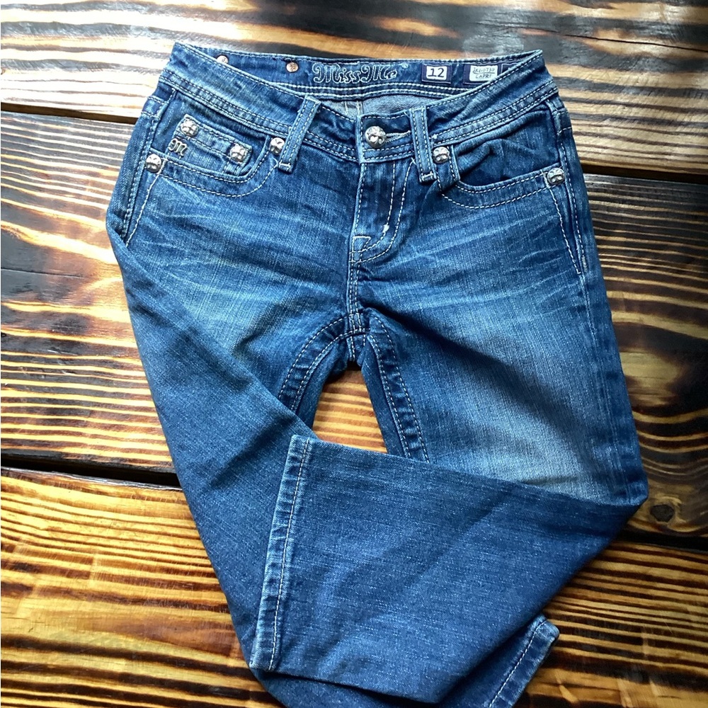 Miss Me Blue Embellished Capri Size 12 - Picture 2 of 6
